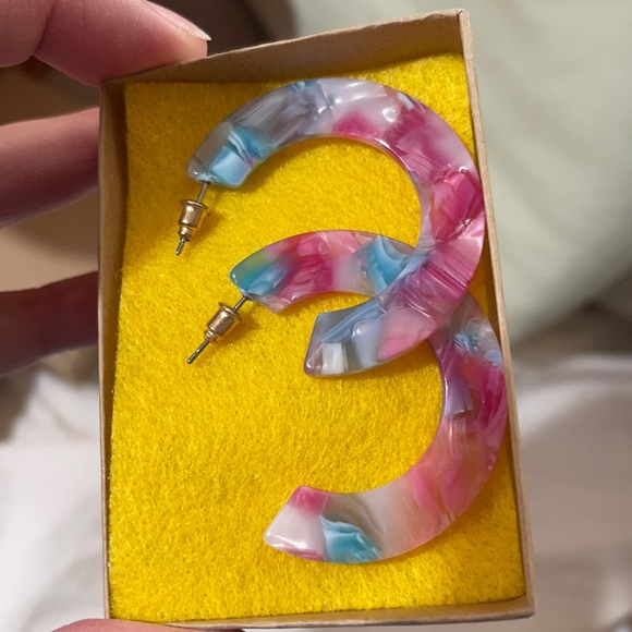 Pink/White/Aqua/Purple Watercolor Epoxy Earrings - Picture 7 of 7